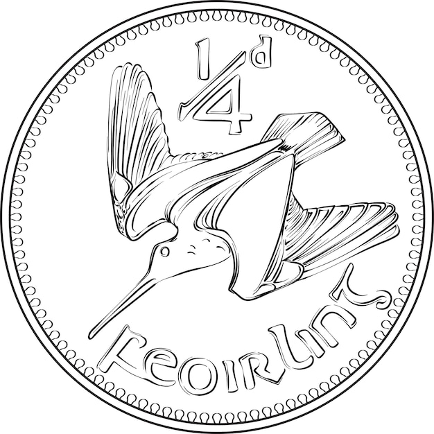 L'argent irlandais pièce d'or prédécimal farthing avec bécasse sur l'image en noir et blanc inverse