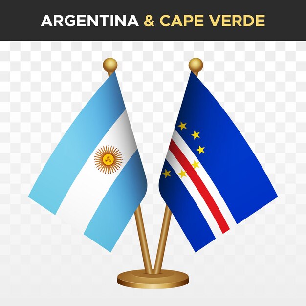 Vecteur l'argentine contre le cap-vert, les drapeaux du cabo verde, le drapeau du bureau debout 3d, la bande de l'argentina.