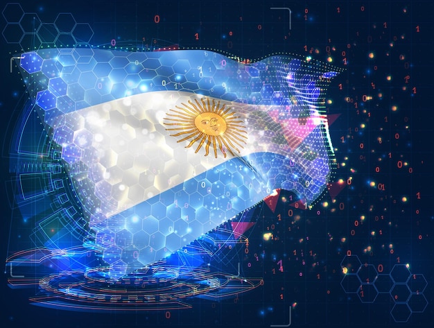 Argentine drapeau vectoriel objet 3D abstrait virtuel à partir de polygones triangulaires sur fond bleu