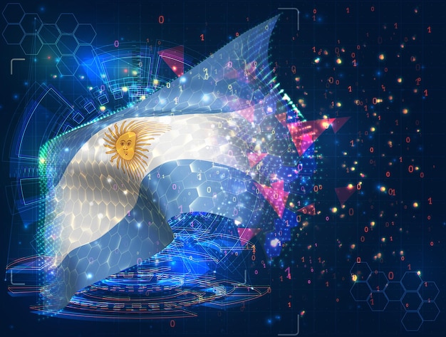 Argentine drapeau vectoriel objet 3D abstrait virtuel à partir de polygones triangulaires sur fond bleu