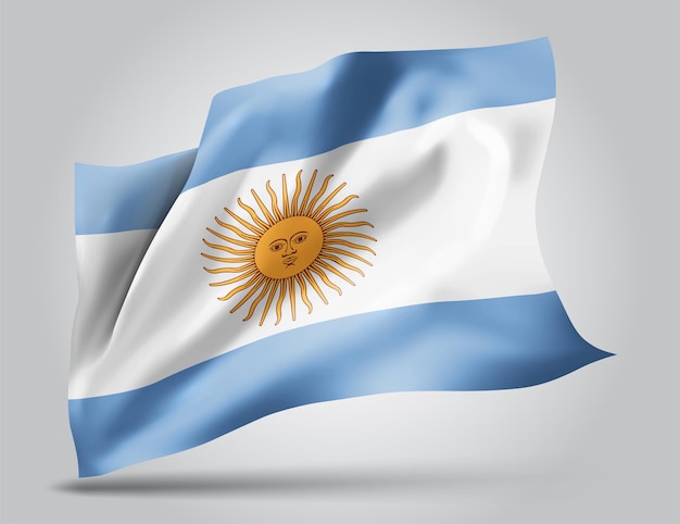 Argentine, drapeau vectoriel avec des vagues et des virages ondulant dans le vent sur fond blanc.
