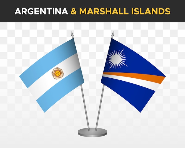 Argentine vs Îles Marshall drapeaux de bureau maquette isolé 3d drapeaux de table d'illustration vectorielle