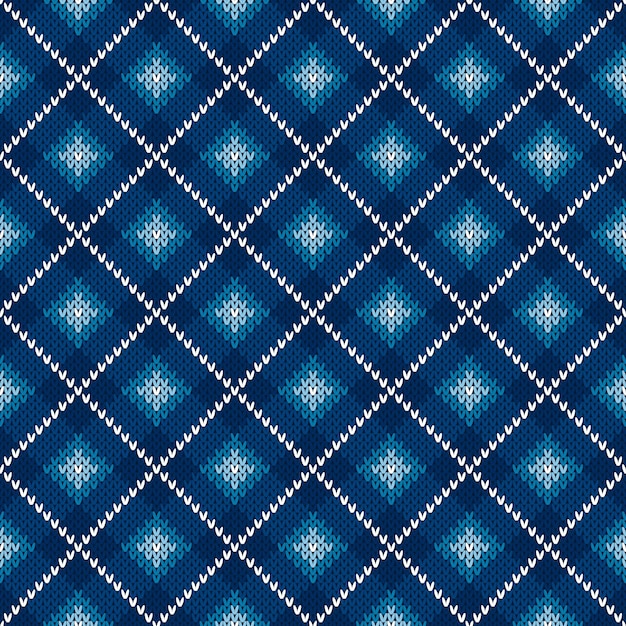 Argyle Checkered Knitted Sweater Pattern Design Vector Seamless Background