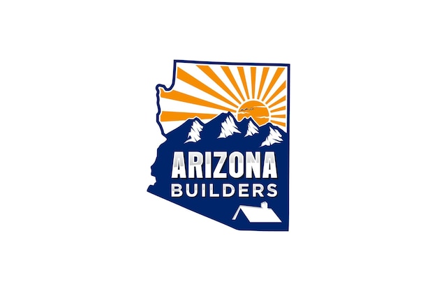 Arizona Contour Carte Logo Design Montagne Coucher De Soleil Immobilier Toit De Maison