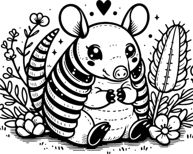 Vecteur armadillo contour noir illustration de livre à colorier pour enfants