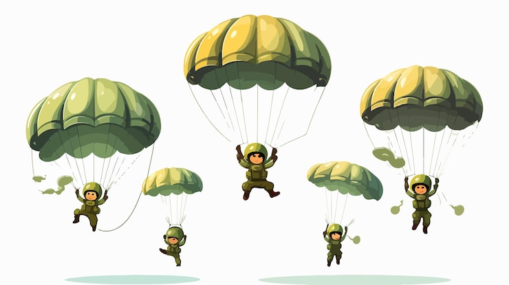Vecteur l'armée drôle et cool avec le vecteur de stock de parachute