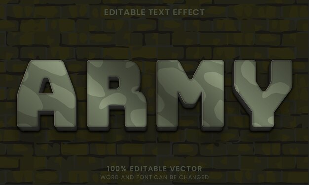 Vecteur armée militaire titre d'aventure de jeu de dessin animé style d'effet de texte modifiable en 3d