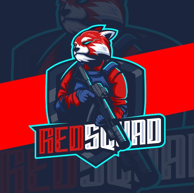 Armée De Panda Rouge Avec Personnage De Conception De Logo Esport Mascotte Arme