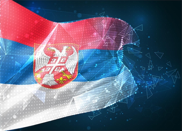 Arménie, drapeau vectoriel, objet 3D abstrait virtuel à partir de polygones triangulaires sur fond bleu