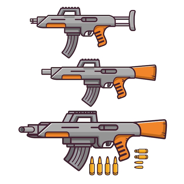 Vecteur armes armes à feu, fusils de l'armée, cartouches d'armes à feu.