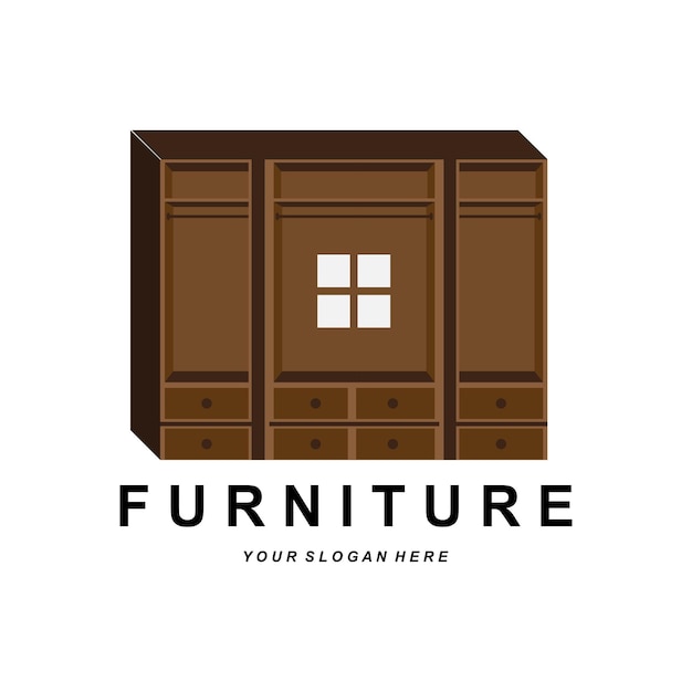 Armoire Logo Design Meubles Vêtements Place Illustration Bois Artisanat Entreprise Marque Icône Vecteur