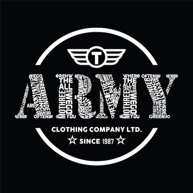 Army Cool Slogan Text Shirt Design Sur Fond Noir