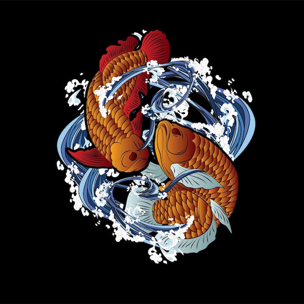 Vecteur arowana signifie logo de conception de poisson doré pour sukajan qui en japonais signifie un arrière-plan traditionnel