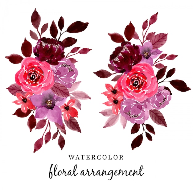 arrangement aquarelle fleur rouge et marron