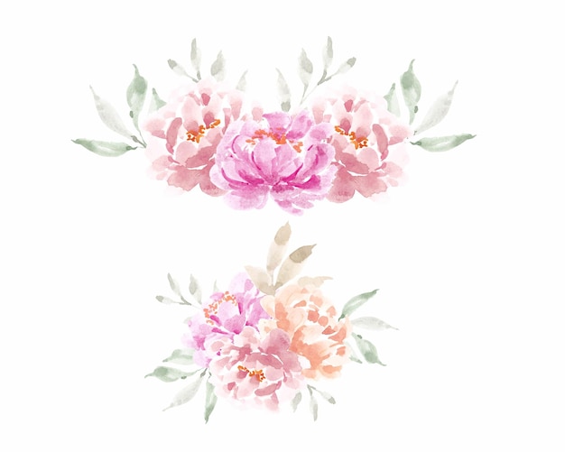 Vecteur arrangement de fleurs à l'aquarelle de pioie rose et pastel