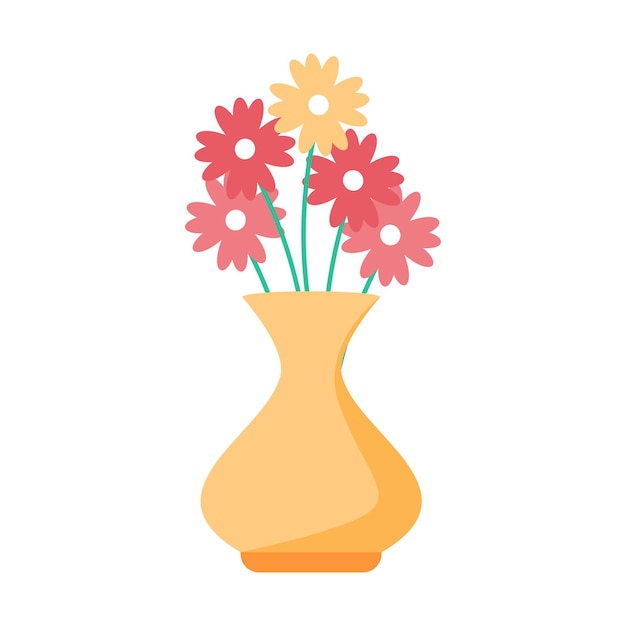 Arrangement de fleurs dans un vase en céramique objet vectoriel de couleur semi-plat