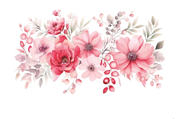 Arrangement de fleurs rouges et roses aquarelle Vector Illustration