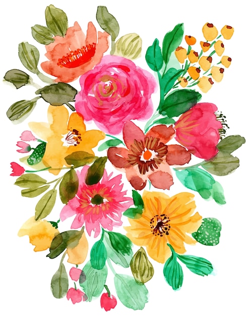 Vecteur arrangement floral aquarelle fond