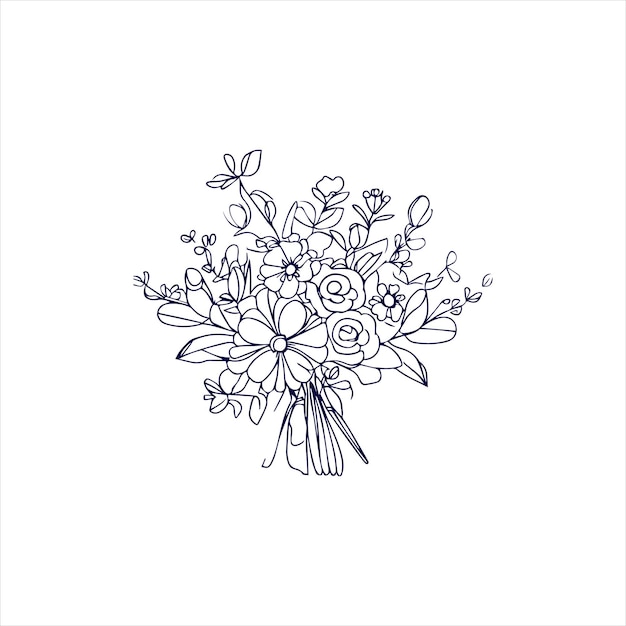 arrangement floral et bouquet doodle dessin au trait Illustration de fleurs dessinées à la main