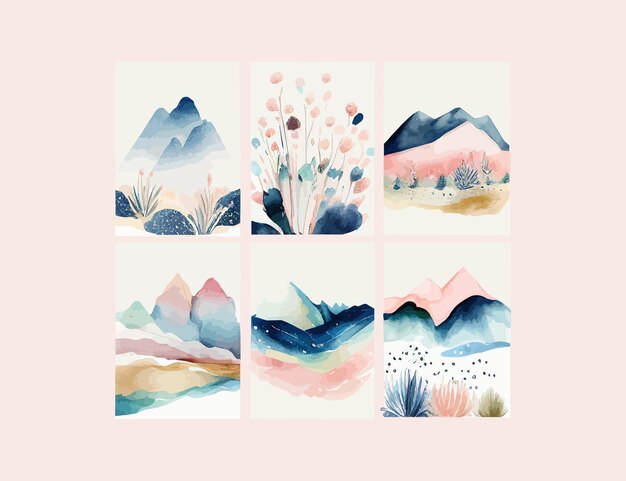 Arrangements abstraits Montagnes Paysages Affiches aquarelle Illustration vectorielle desing