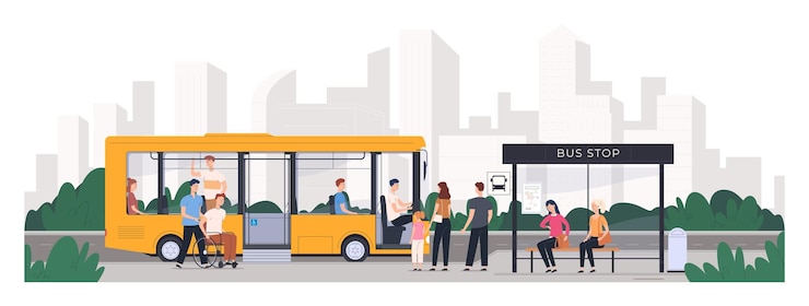 Vecteur arrêt de bus sièges pour passagers inclusifs transport public de personnes