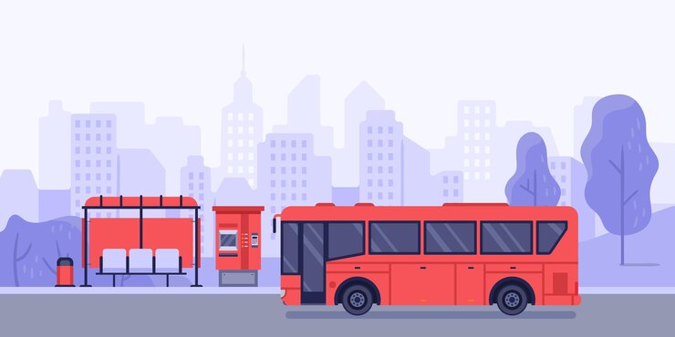 Vecteur arrêt de transport en commun et autobus. arrêt de bus de vecteur et illustration de service public de transport