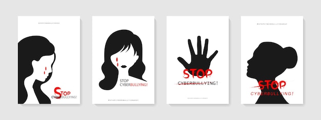 Vecteur arrêtez les affiches de cyberintimidation avec des femmes et des mains. vecteur premium