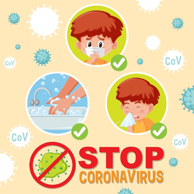 Arrêtez Le Coronavirus Avec Un Garçon Faisant L'étape De La Prévention Du Coronavirus