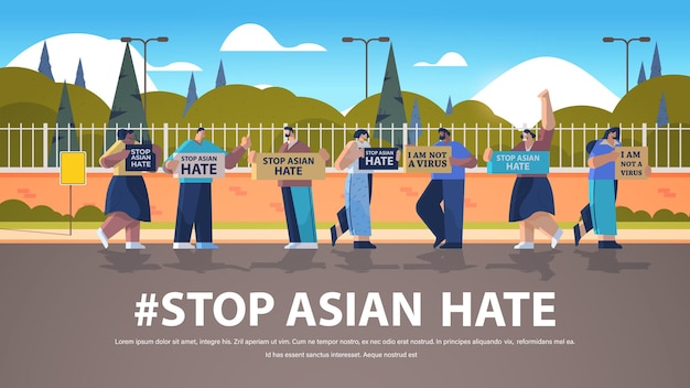 Arrêtez La Haine Asiatique. Mélanger Les Gens De Race Qui Protestent Dans Le Parc Contre Le Racisme. Soutien Pendant La Pandémie De Coronavirus Covid-19
