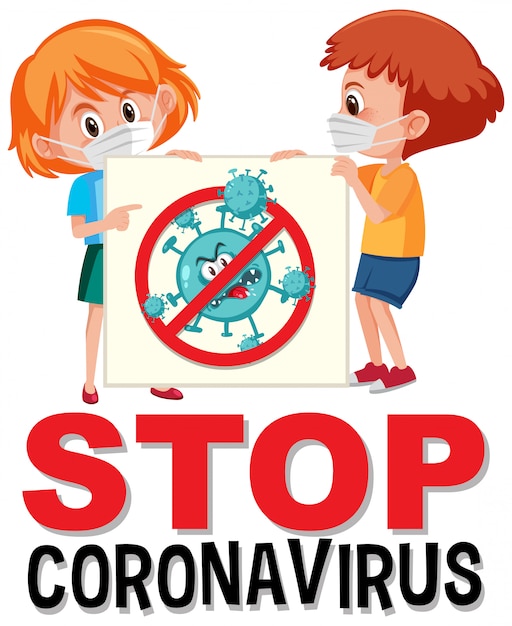 Arrêtez Le Logo Du Coronavirus Avec Enfant Tenant Le Signe D'arrêt Du Coronavirus