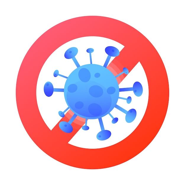 Vecteur arrêtez le virus corona. caricature de virus avec panneau d'arrêt. concept de santé et médical