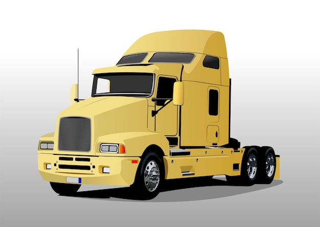 Arrière-plan abstrait avec camion jaune sur la route illustration 3d dessinée à la main vectorielle