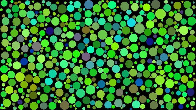 Arrière-plan abstrait de cercles de différentes tailles dans des tons de couleurs vertes sur fond noir
