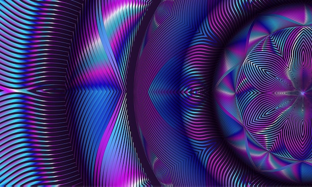 Arrière-plan abstrait avec un motif à rayures incurvées dans des nuances de bleu et de violet