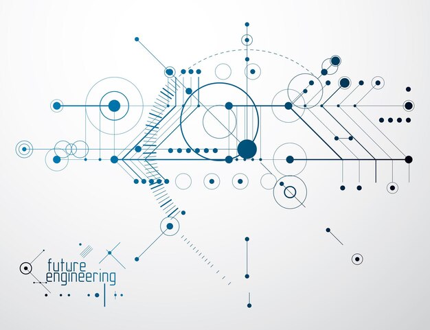 Arrière-plan abstrait vectoriel de la technologie du génie mécanique, abstraction cybernétique avec des schémas industriels innovants.