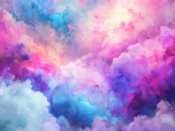 Arrière-plan à l'aquarelle abstrait avec des nuages roses violets et bleus