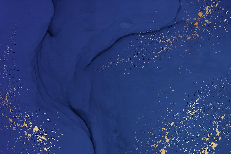 Vecteur arrière-plan aquarelle moderne avec des ondes d'encre bleu marin abstraite et des éclaboussures dorées