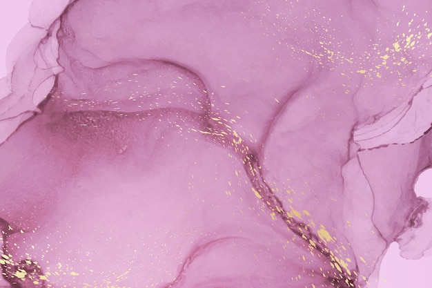 Arrière-plan aquarelle moderne avec des ondes d'encre rose abstraite et des éclaboussures dorées