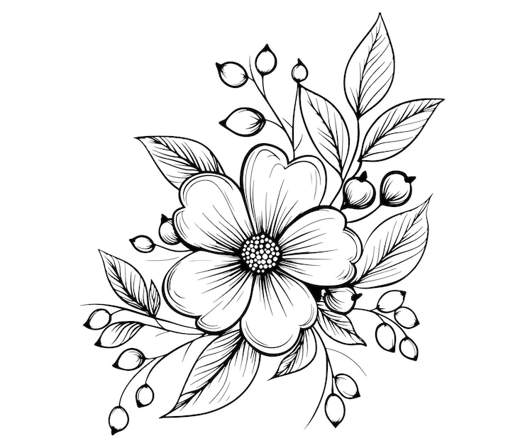 Vecteur arrière-plan avec l'art des fleurs illustration de la ligne de fleurs