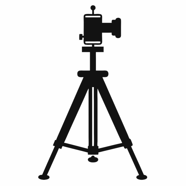 Arrière-plan blanc avec une caméra montée sur un trépied isolée sur celui-ci Caméra monté sur un point de vue sur le trépied en