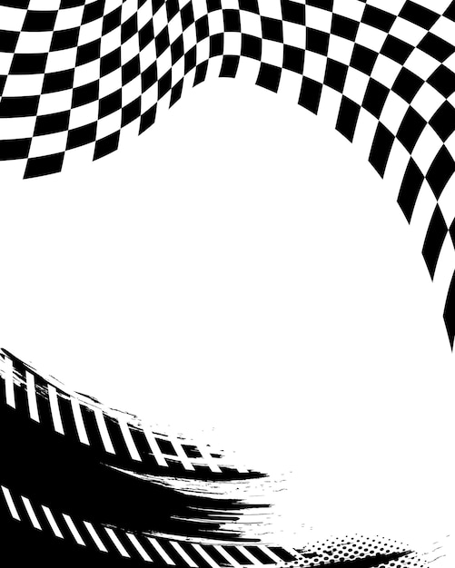 Arrière-plan blanc de drapeau à carreaux noir et blanc avec des coups de pinceau grunge abstraits