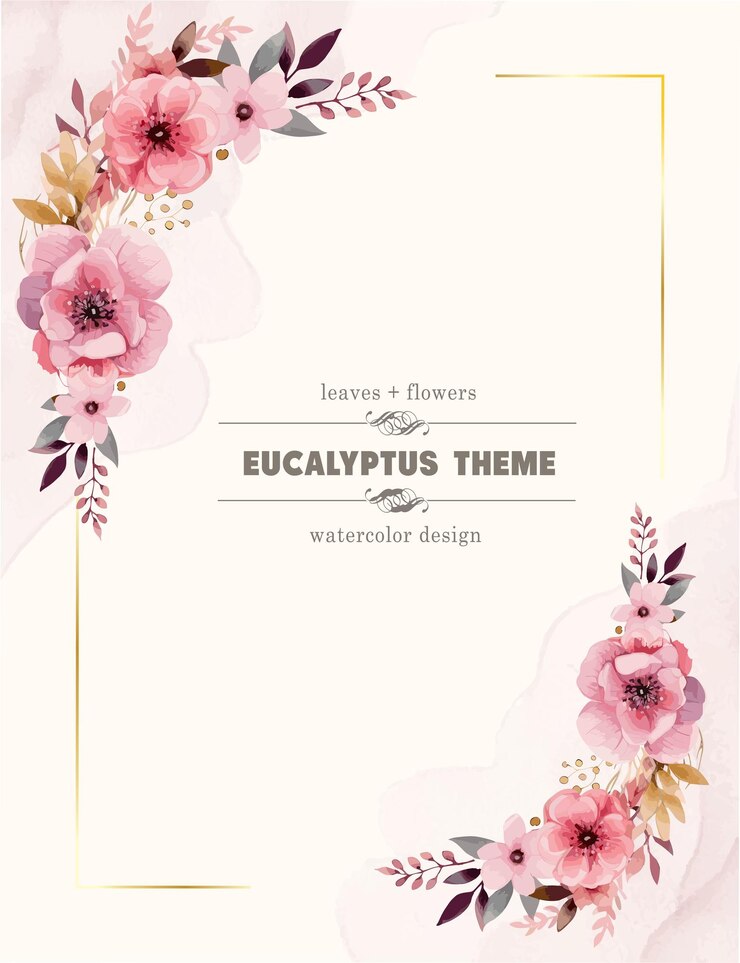 Vecteur arrière-plan de cadre floral à l'aquarelle avec un cadre doré