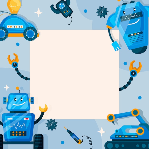 Arrière-plan de cadre de robotique plate dessiné à la main pour enfants