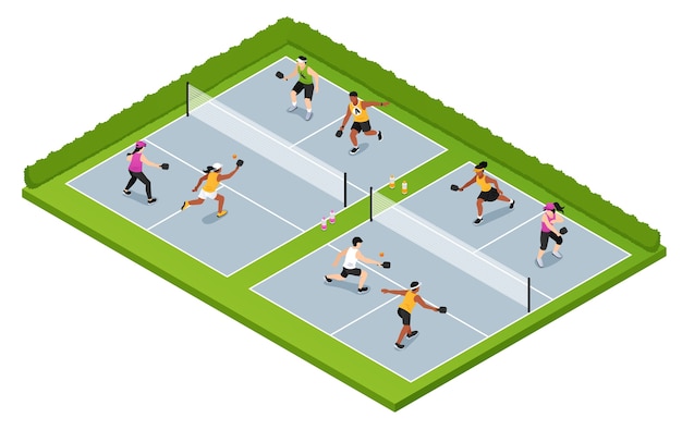 Arrière-plan de composition isométrique du pickleball