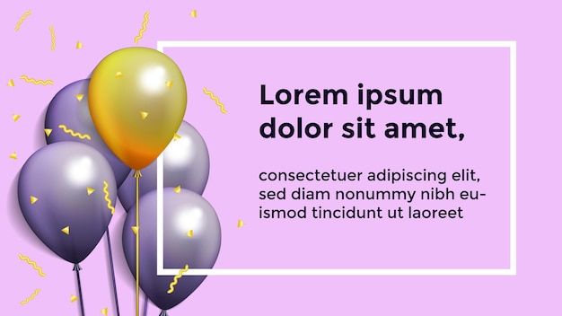 Arrière-plan Avec Conception De Célébration De Ballons Réalistes Festifs Avec Couleur De Ballon Violet Et Or