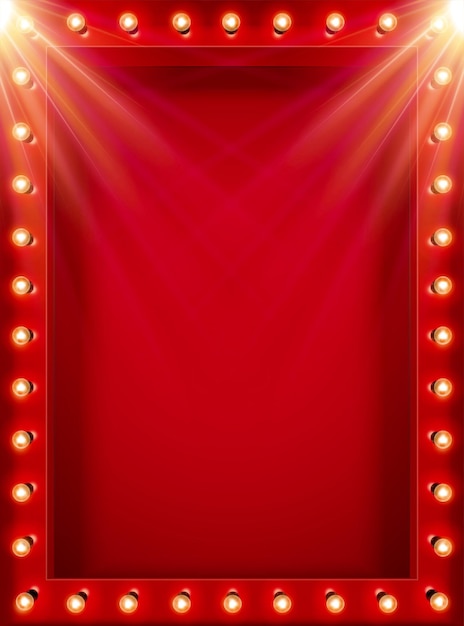 Arrière-plan de conception rouge de la scène du théâtre de cinéma avec des lumières et des projecteurs en illustration 3D