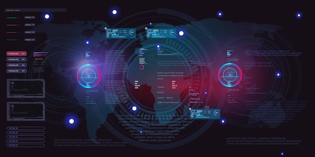 Arrière-plan conceptuel hitech avec éléments d'interface utilisateur graphique HUD GUI Science et technologie technologies Internet avancées concept arrière-plan interface utilisateur de style HUD