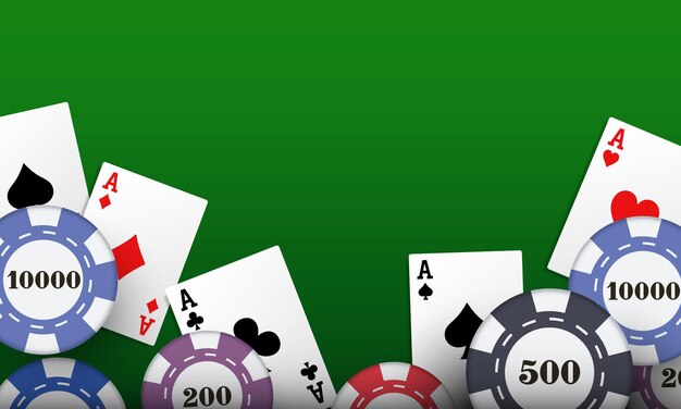 Arrière-plan du casino Chips et cartes sur un fond vert Illustration vectorielle