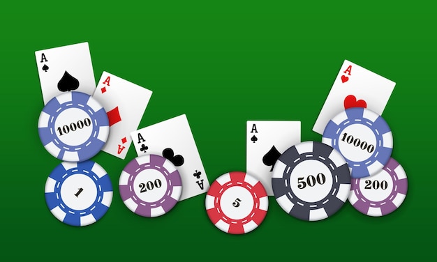 Arrière-plan du casino Chips et cartes sur un fond vert Illustration vectorielle
