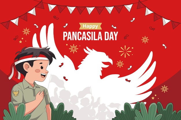 Vecteur arrière-plan du jour du pancasila indonésien dessiné à la main